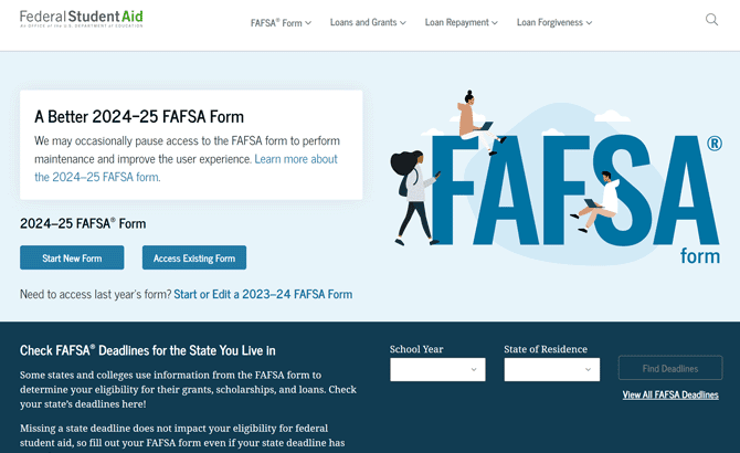 Screencap of FAFSA website